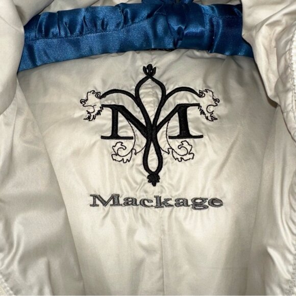 Mackage Cream Mid-length Down WOOL Leather Puffer jacket Coat with Fur Hood sz S - Picture 9 of 15